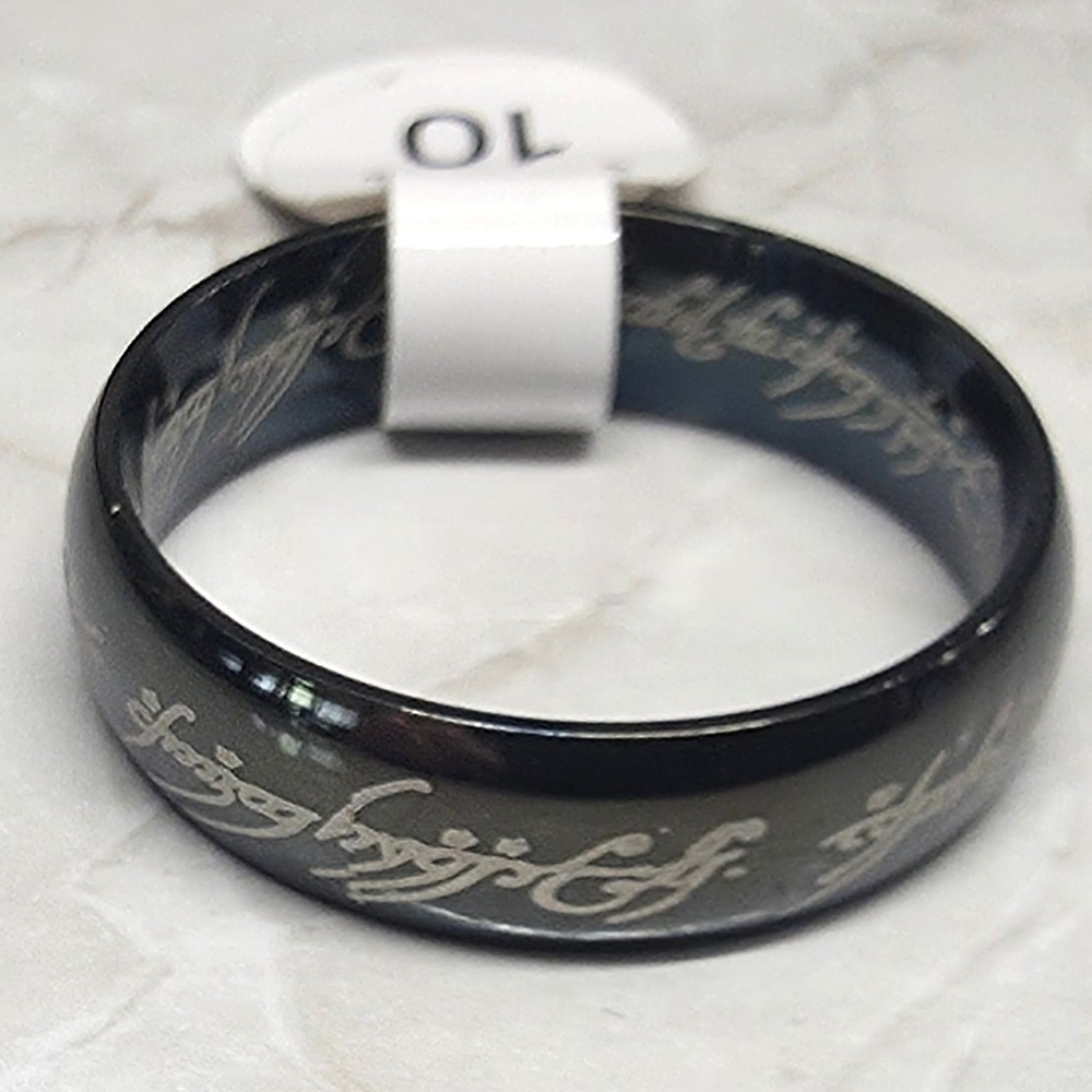 NEW LOTR Lord of the Rings One Ring Size 10 Black Elvish Script Band Hobbit Gift